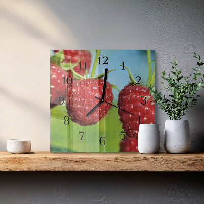 Glass wall clock square Raspberries