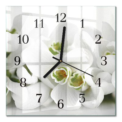 Glass clock square Flowers