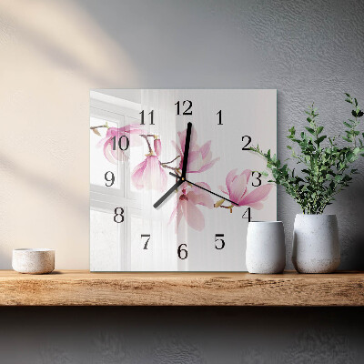 Glass wall clock square Magnolia