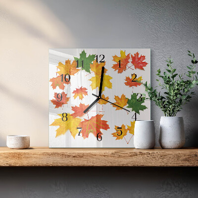 Glass clock square Leaves