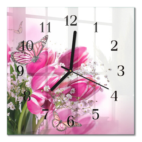 Glass clock square Butterfly