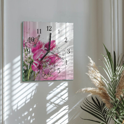 Glass clock square Butterfly