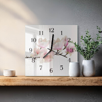 Glass wall clock square Magnolia
