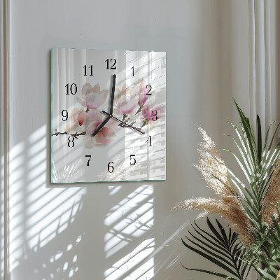 Glass wall clock square Magnolia