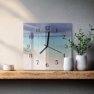 Glass clock square Beach