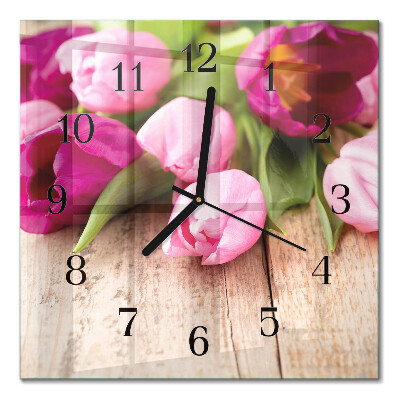 Glass wall clock square Tulips
