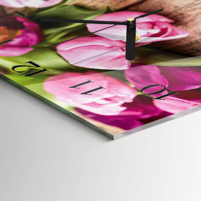 Glass wall clock square Tulips