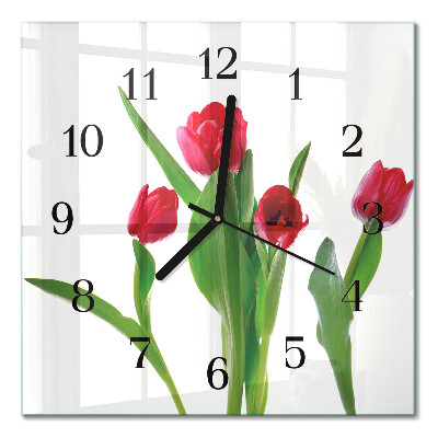Glass clock square Tulips