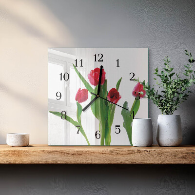 Glass clock square Tulips