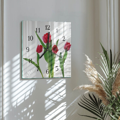 Glass clock square Tulips
