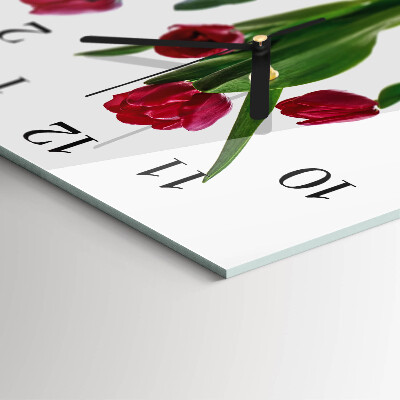Glass clock square Tulips