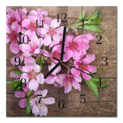 Glass wall clock square Flowers