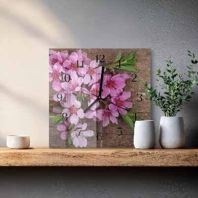 Glass wall clock square Flowers