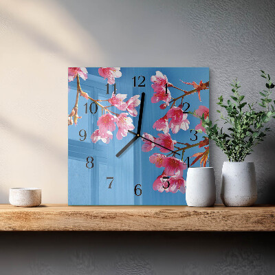 Glass wall clock square Flowers