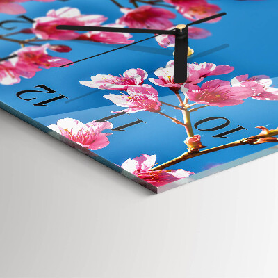Glass wall clock square Flowers
