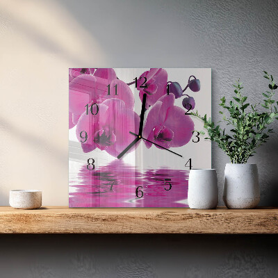 Glass wall clock square Orchid