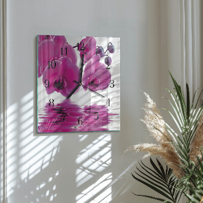 Glass wall clock square Orchid