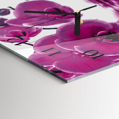 Glass wall clock square Orchid