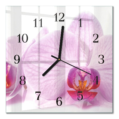 Glass wall clock square Orchid