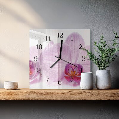 Glass wall clock square Orchid