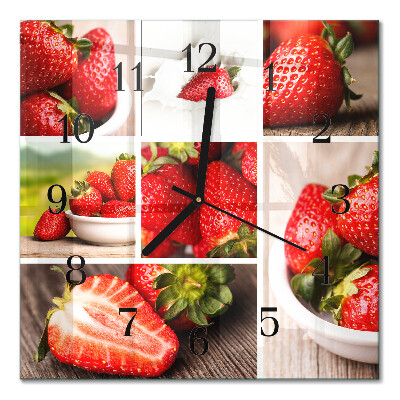 Glass clock square Strawberries