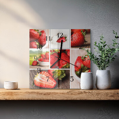 Glass clock square Strawberries