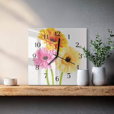 Glass wall clock square Flowers