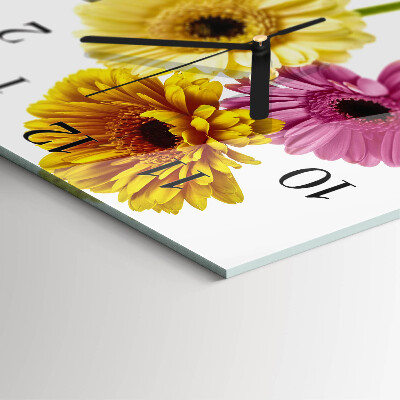 Glass wall clock square Flowers