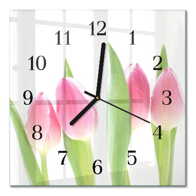 Glass clock square Tulips