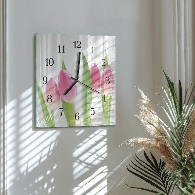 Glass clock square Tulips