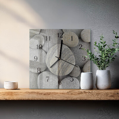 Glass wall clock square Stones