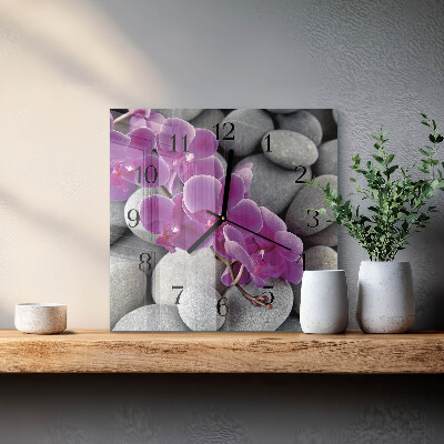 Square kitchen clock Stones and orchid