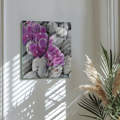 Square kitchen clock Stones and orchid