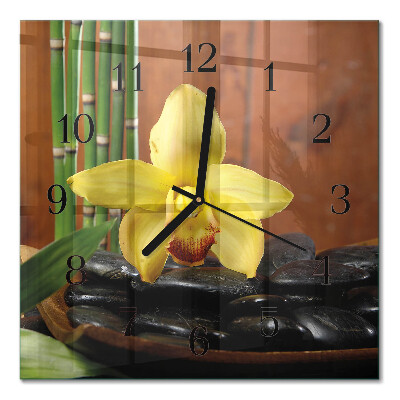 Glass clock square Bamboo orchid