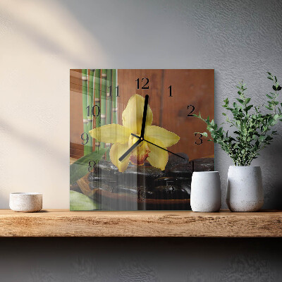 Glass clock square Bamboo orchid