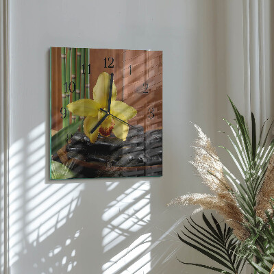 Glass clock square Bamboo orchid