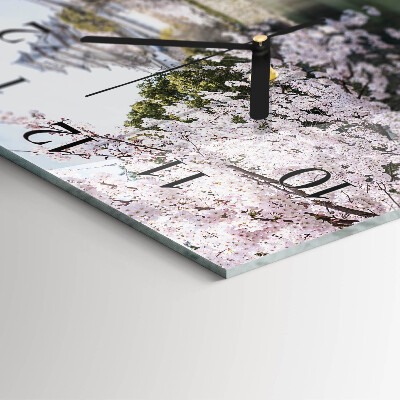 Glass wall clock square Cherry trees