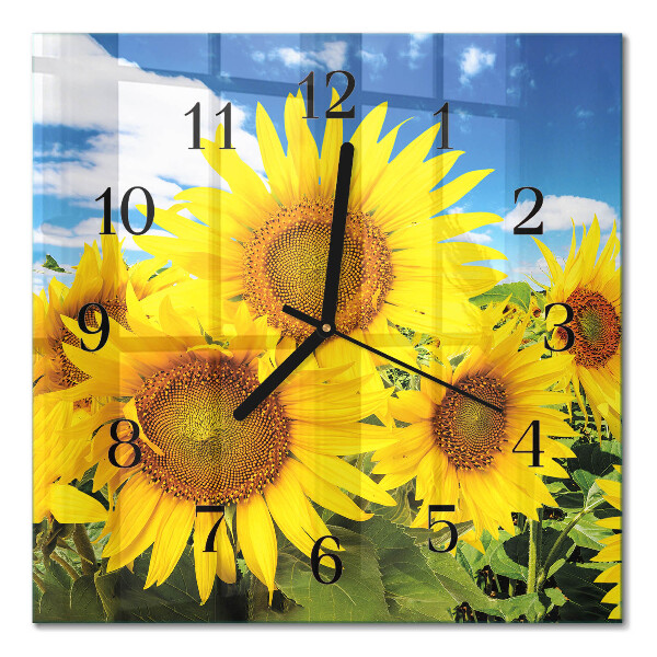 Glass clock square Sunflowers