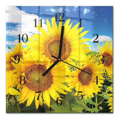 Glass clock square Sunflowers