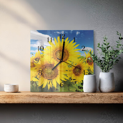 Glass clock square Sunflowers