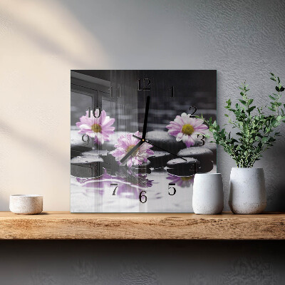 Glass wall clock square Flowers