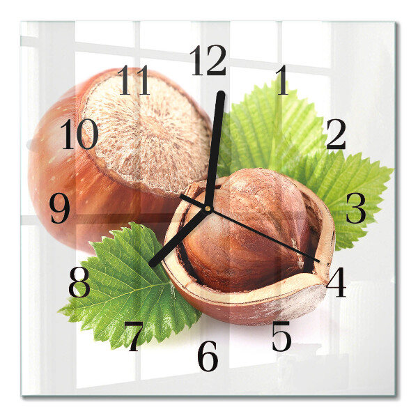 Glass wall clock square Hazelnuts