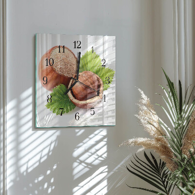 Glass wall clock square Hazelnuts
