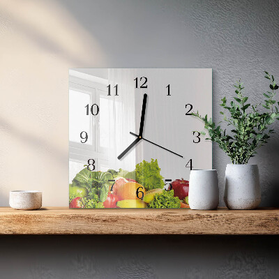 Glass wall clock square Vegetables