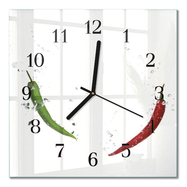 Glass clock square Chili peppers