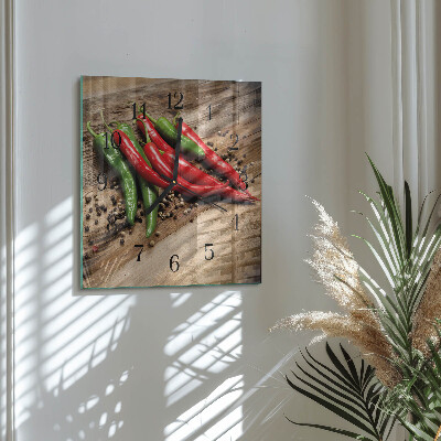 Square kitchen clock Chili peppers