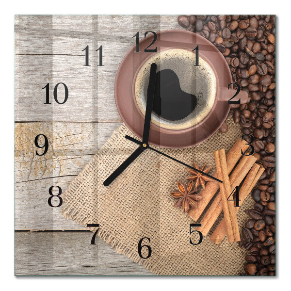 Glass wall clock square Coffee beans
