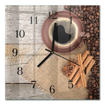 Glass wall clock square Coffee beans