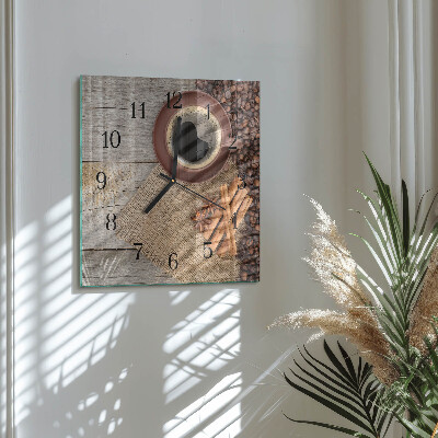 Glass wall clock square Coffee beans