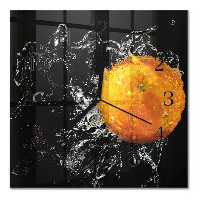 Glass clock square Orange